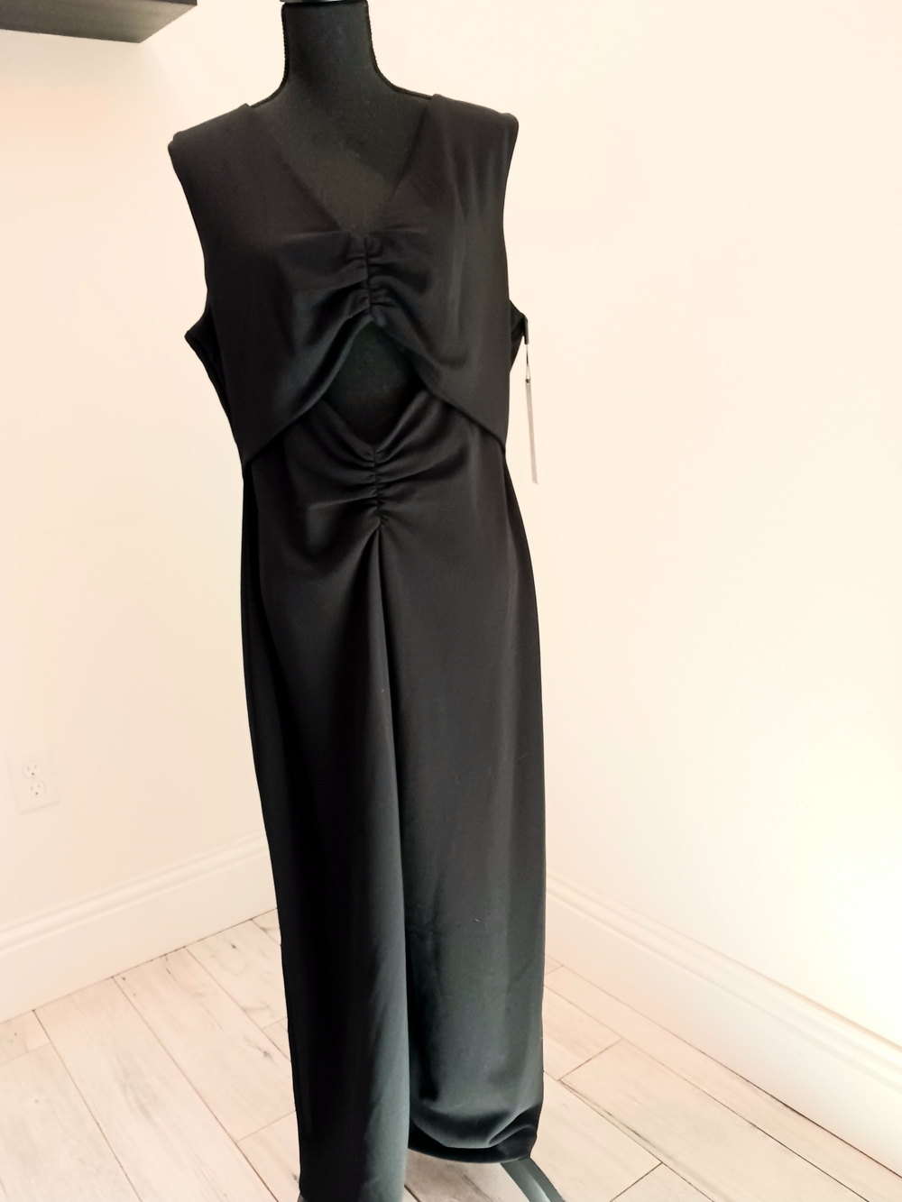 Calvin Klein Black Sleeveless Ruched Cutout Jumpsuit